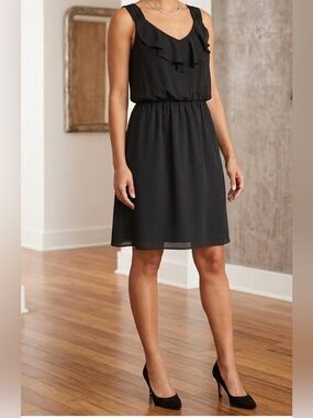 White House Black Market Black Midi Dress with Ruffle Detail